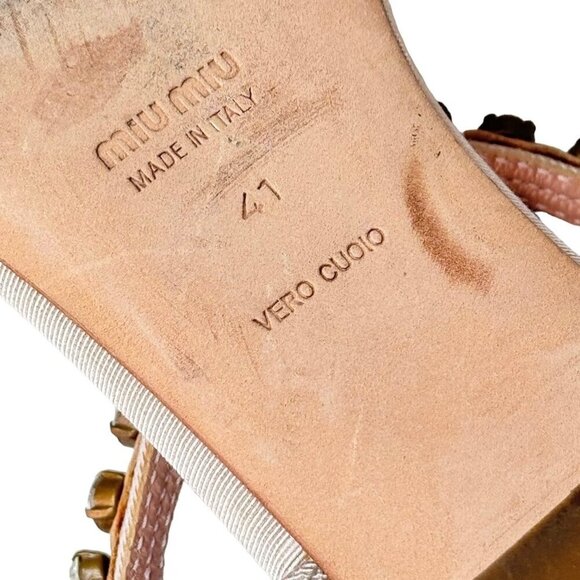 Vintage Miu Miu Sandals Sz.10 Pink Blush Crystal Embellished Bow Flats Designer - Picture 8 of 11